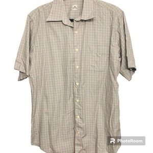 Peter Millar Mens Shirt Multicolor Check Large Short Sleeve Button 100% Cotton